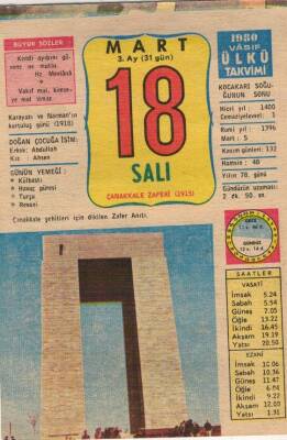 18 Mart 1980 Takvim Yaprağı EFM(N)6143 - 1
