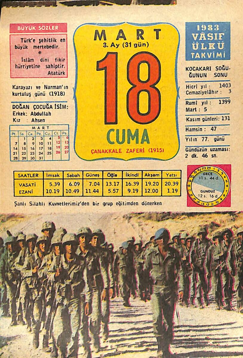 18 Mart 1983 Takvim Yaprağı - Doğum Günü Hediyesi EFMN15033 - 1