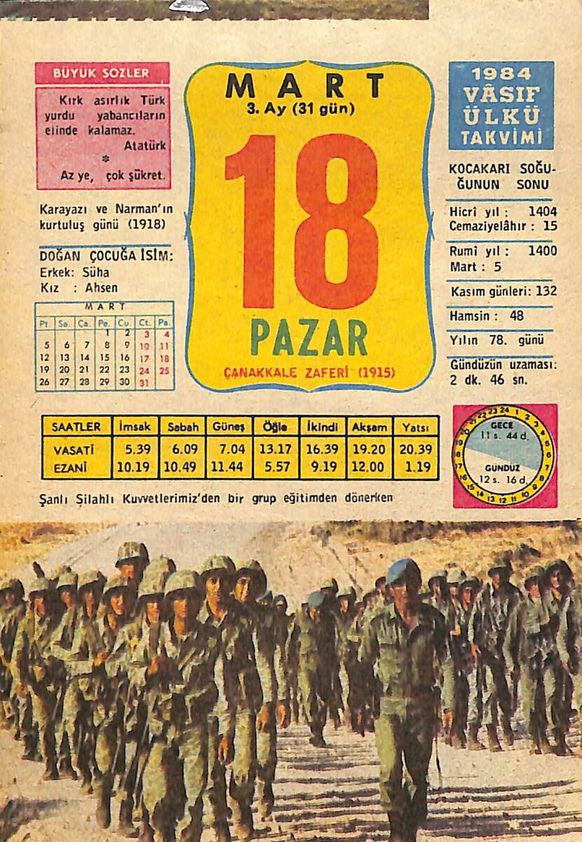 18 Mart 1984 Takvim Yaprağı - Doğum Günü Hediyesi EFMN15205 - 1