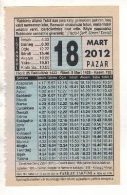 18 Mart 2012 Takvim Yaprağı EFM(N)1888 - 1