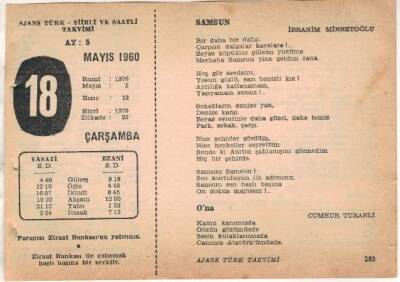 18 Mayıs 1960 Ajans Türk Takvim Yaprağı (Şiirli Saatli) EFM(N)1605 - 2