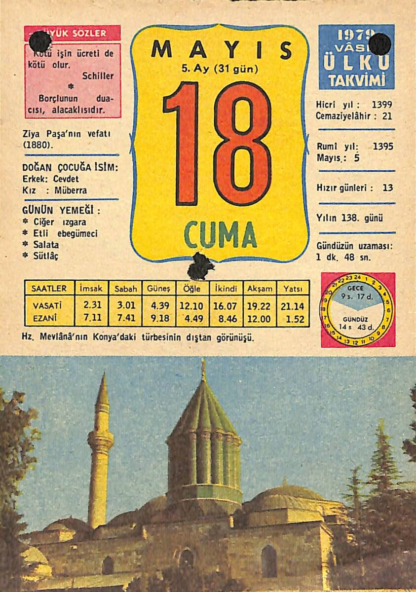 18 Mayıs 1979 Takvim Yaprağı - Doğum Günü Hediyesi EFMN13732 - 1