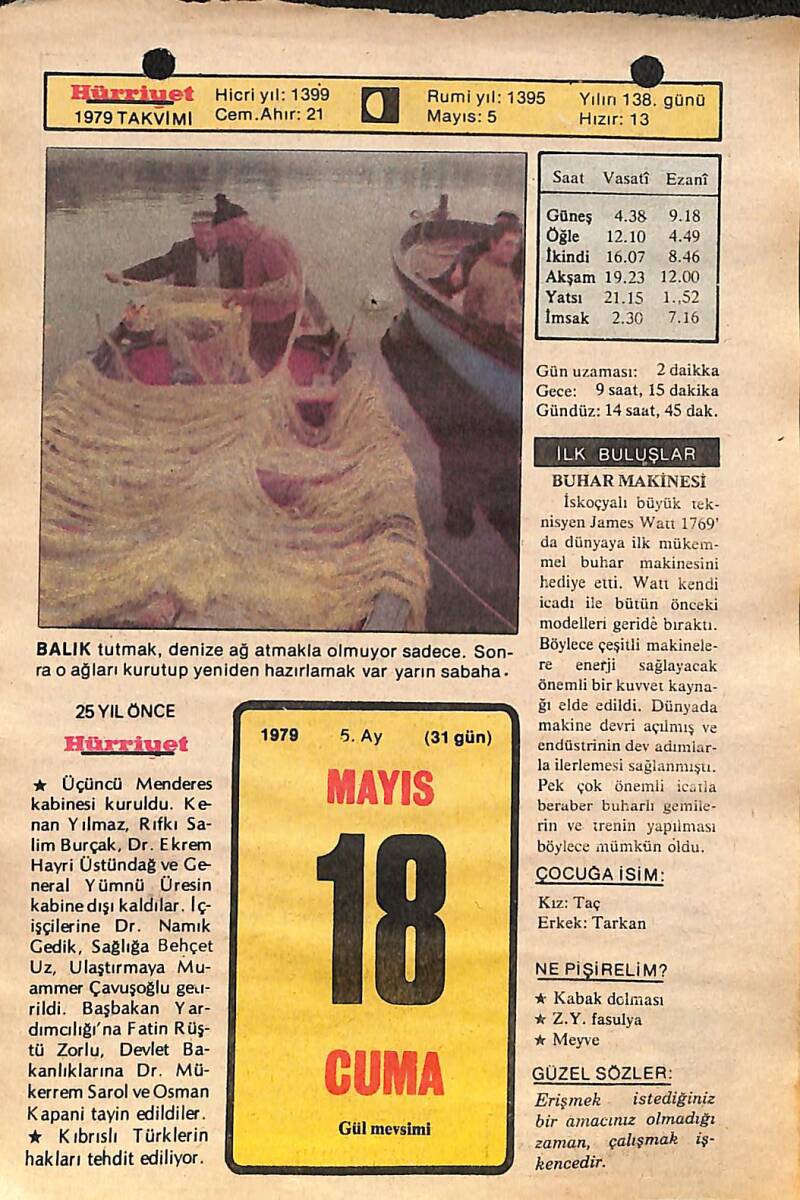 18 Mayıs 1979 Takvim Yaprağı - Doğum Günü Hediyesi EFMN14484 - 1