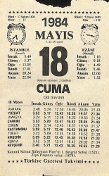 18 Mayıs 1984 Takvim Yaprağı - Doğum Günü Hediyesi EFM(N)11307 - Gökçekoleksiyon