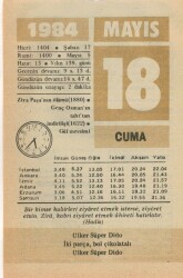 18 Mayıs 1984 Takvim Yaprağı EFM(N)6227 - Gökçekoleksiyon