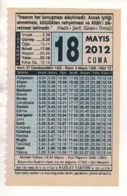 18 Mayıs 2012 Takvim Yaprağı EFM(N)1949 - 2