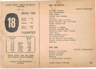 18 Nisan 1960 Ajans Türk Takvim Yaprağı (Şiirli Saatli) EFM(N)1575 - 3