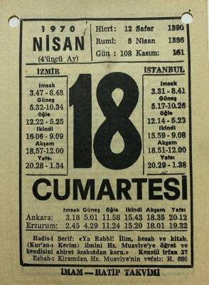 18 Nisan 1970 Takvim Yaprağı - Doğum Günü Hediyesi EFM(N)8273 - 1