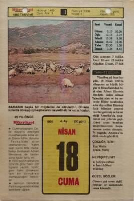 18 Nisan 1980 Takvim Yaprağı - Doğum Günü Hediyesi EFM(N)8402 - 2