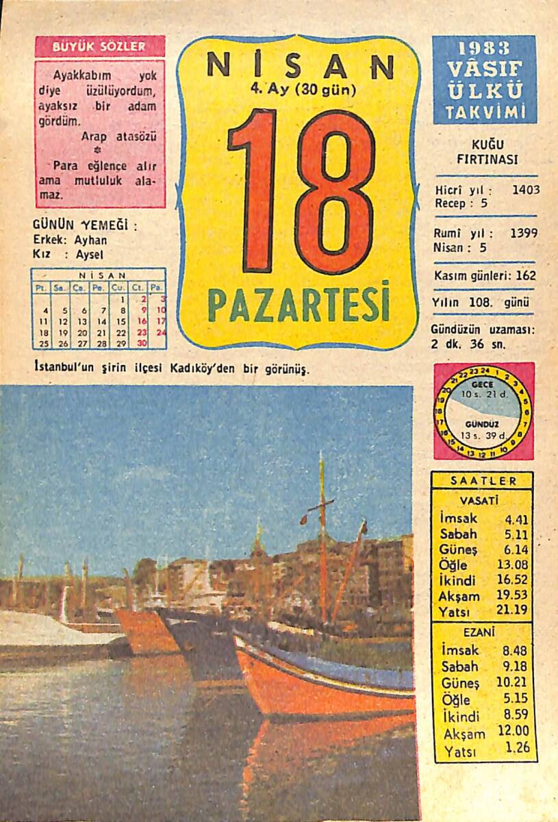 18 Nisan 1983 Takvim Yaprağı - Doğum Günü Hediyesi EFMN15142 - 1