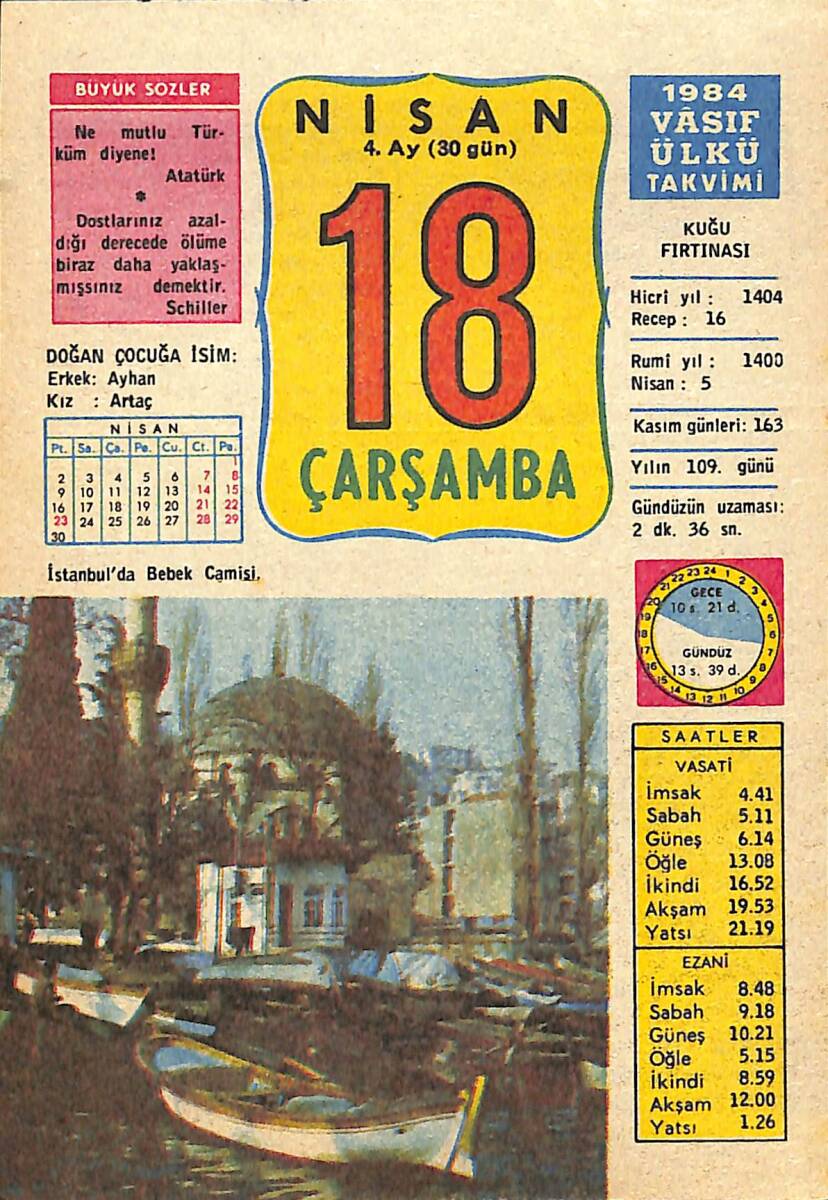 18 Nisan 1984 Takvim Yaprağı - Doğum Günü Hediyesi EFMN15182 - 1