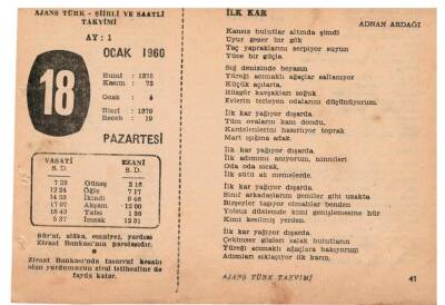 18 Ocak 1960 Ajans Türk Takvim Yaprağı(Şiirli Saatli) EFM(N)1096 - 5