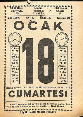 18 Ocak 1969 Takvim Yaprağı - Doğum Günü Hediyesi EFM(N)11030 - 1