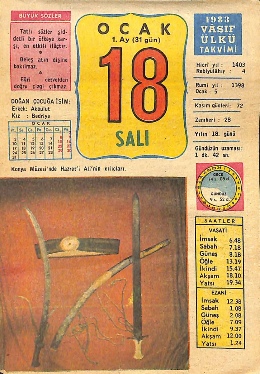 18 Ocak 1983 Takvim Yaprağı - Doğum Günü Hediyesi EFMN15091 - 1