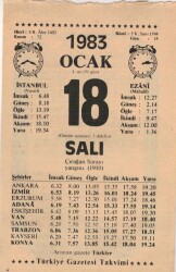 18 Ocak 1983 Takvim Yaprağı EFM(N)4571 - Gökçekoleksiyon