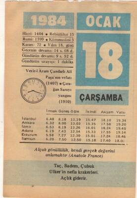 18 Ocak 1984 Takvim Yaprağı EFM(N)4757 - 1