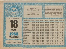 18 Ocak 1988 Takvim Yaprağı EFM(N)4912 - Gökçekoleksiyon