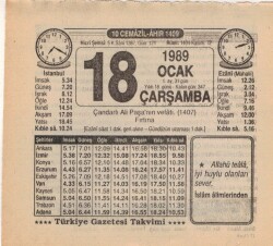 18 Ocak 1989 Takvim Yaprağı EFM(N)4726 - Gökçekoleksiyon