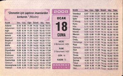 18 Ocak 2008 Takvim Yaprağı - Doğum Günü Hediyesi EFM(N)7484 - 1