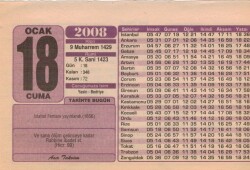 18 Ocak 2008 Takvim Yaprağı EFM(N)4943 - Gökçekoleksiyon