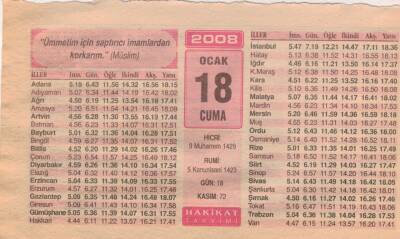 18 Ocak 2008 Takvim Yaprağı EFM(N)5005 - 1