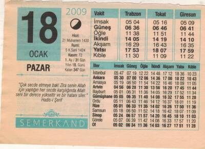18 Ocak 2009 Takvim Yaprağı EFM(N)4974 - 1