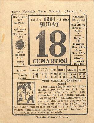18 Şubat 1961 Takvim Yaprağı - Doğum Günü Hediyesi EFM(N)11230 - 1