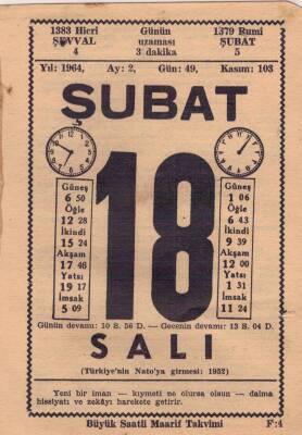 18 Şubat 1964 Takvim Yaprağı EFM(N)5725 - 2