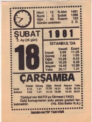 18 Şubat 1981 Takvim Yaprağı EFM(N)5425 - Gökçekoleksiyon