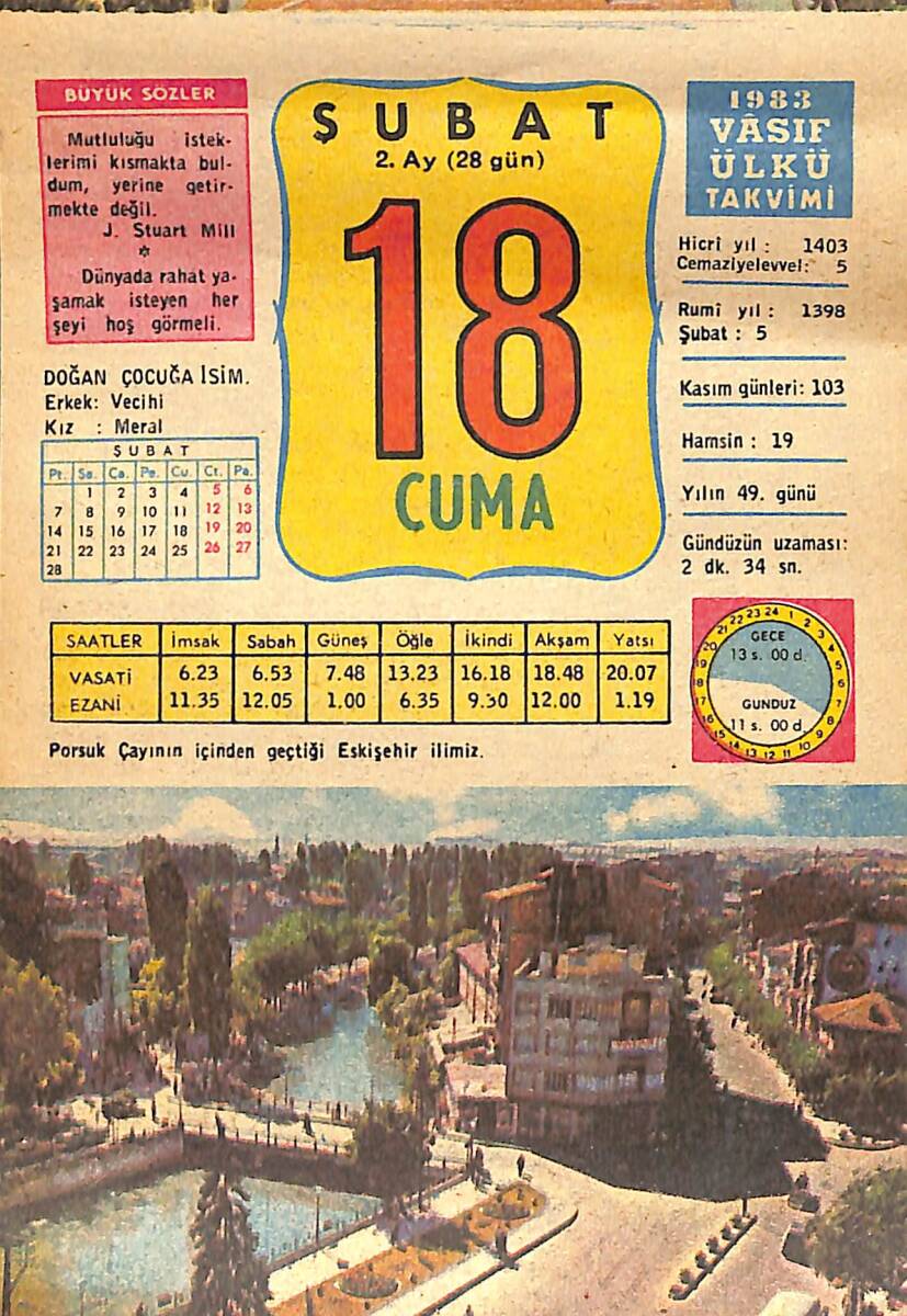 18 Şubat 1983 Takvim Yaprağı - Doğum Günü Hediyesi EFMN15061 - 1
