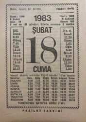 18 Şubat 1983 Takvim Yaprağı - Doğum Günü Hediyesi EFM(N)7815 - Gökçekoleksiyon
