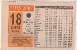 18 Şubat 2007 Takvim Yaprağı EFM(N)5537 - Gökçekoleksiyon