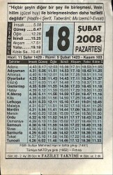 18 Şubat 2008 Takvim Yaprağı - Doğum Günü Hediyesi EFM(N)7542 - Gökçekoleksiyon