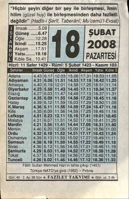 18 Şubat 2008 Takvim Yaprağı - Doğum Günü Hediyesi EFM(N)7542 - 1