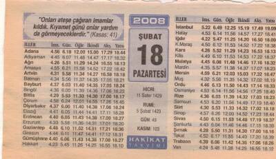 18 Şubat 2008 Takvim Yaprağı EFM(N)5565 - 2