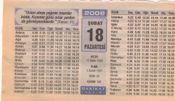 18 Şubat 2008 Takvim Yaprağı EFM(N)5565 - Gökçekoleksiyon