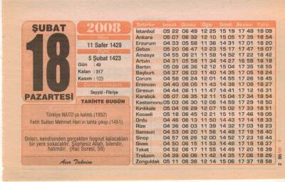 18 Şubat 2008 Takvim Yaprağı EFM(N)5594 - 1