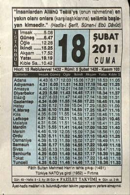 18 Şubat 2011 Takvim Yaprağı - Doğum Günü Hediyesi EFM(N)7571 - 1