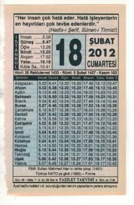 18 Şubat 2012 Takvim Yaprağı EFM(N)1859 - 4