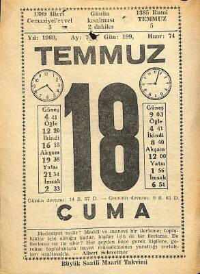 18 Temmuz 1969 Takvim Yaprağı - Doğum Günü Hediyesi EFM(N)11830 - 1