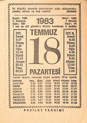 18 Temmuz 1983 Takvim Yaprağı - Doğum Günü Hediyesi EFMN15408 - Gökçekoleksiyon