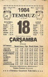 18 Temmuz 1984 Takvim Yaprağı - Doğum Günü Hediyesi EFMN15794 - Gökçekoleksiyon