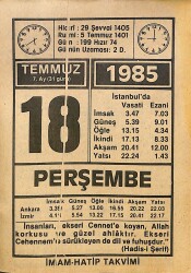 18 Temmuz 1985 Takvim Yaprağı - Doğum Günü Hediyesi EFMN15726 - Gökçekoleksiyon