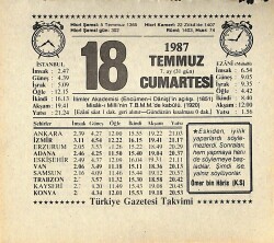 18 Temmuz 1987 Takvim Yaprağı - Doğum Günü Hediyesi EFMN13830 - Gökçekoleksiyon
