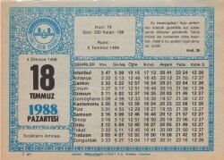 18 Temmuz 1988Takvim Yaprağı EFM(N)2048 - 3
