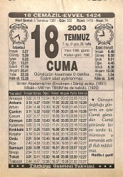18 Temmuz 2003 Takvim Yaprağı - Doğum Günü Hediyesi EFMN15515 - Gökçekoleksiyon
