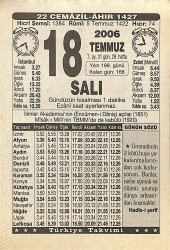 18 Temmuz 2006 Takvim Yaprağı - Doğum Günü Hediyesi EFMN15773 - Gökçekoleksiyon