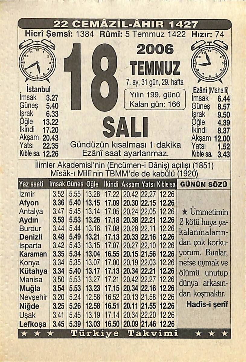 18 Temmuz 2006 Takvim Yaprağı - Doğum Günü Hediyesi EFMN15773 - 1