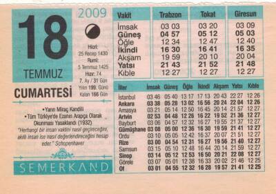 18 Temmuz 2009 Takvim Yaprağı EFM(N)2054 - 1