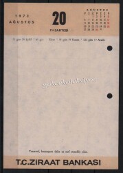 19-20 Ağustos 1973 Ziraat Bankası Takvim Yaprağı EFM624 - 2